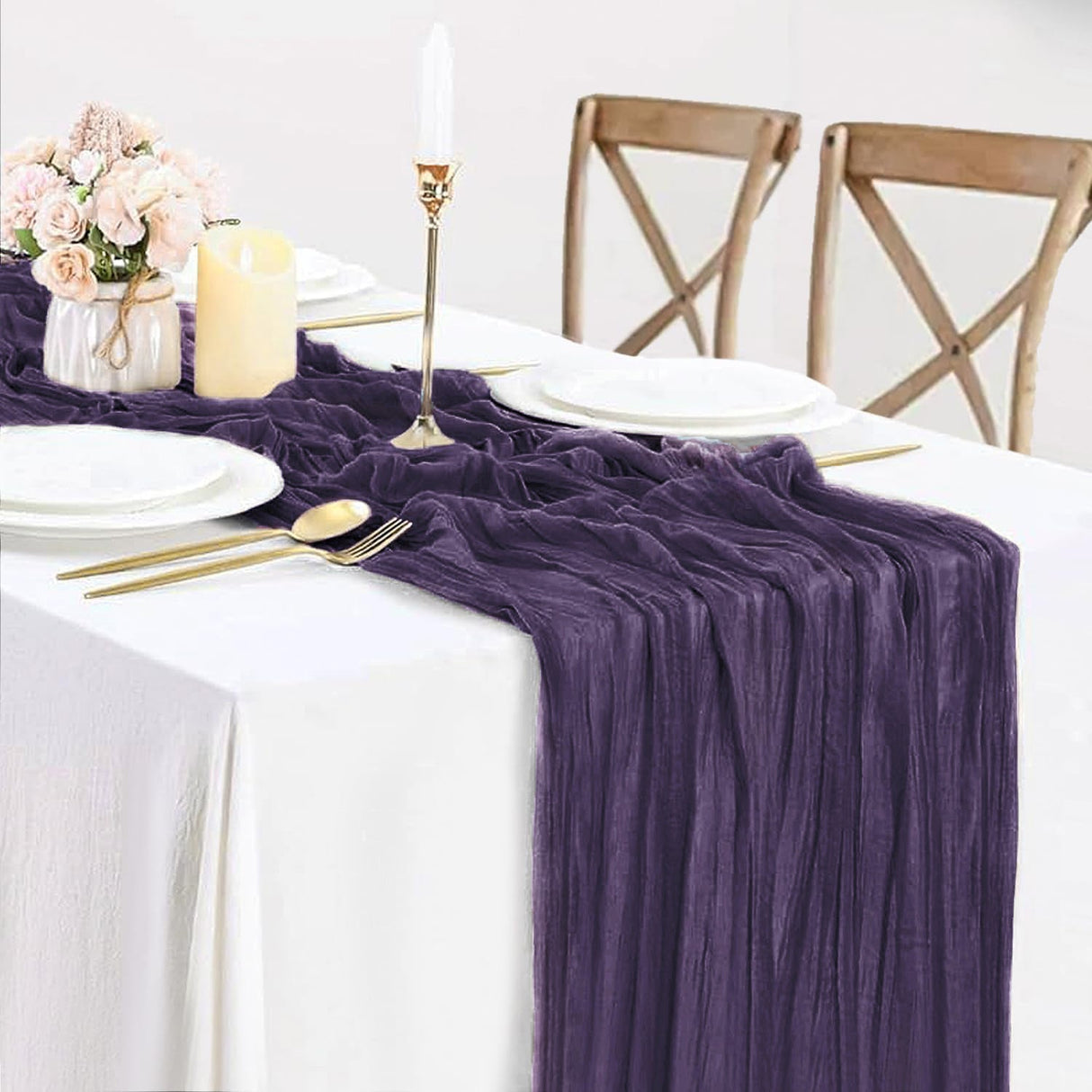 Gauze Cheesecloth Table Runner 10 ft x 38 in Regency Purple