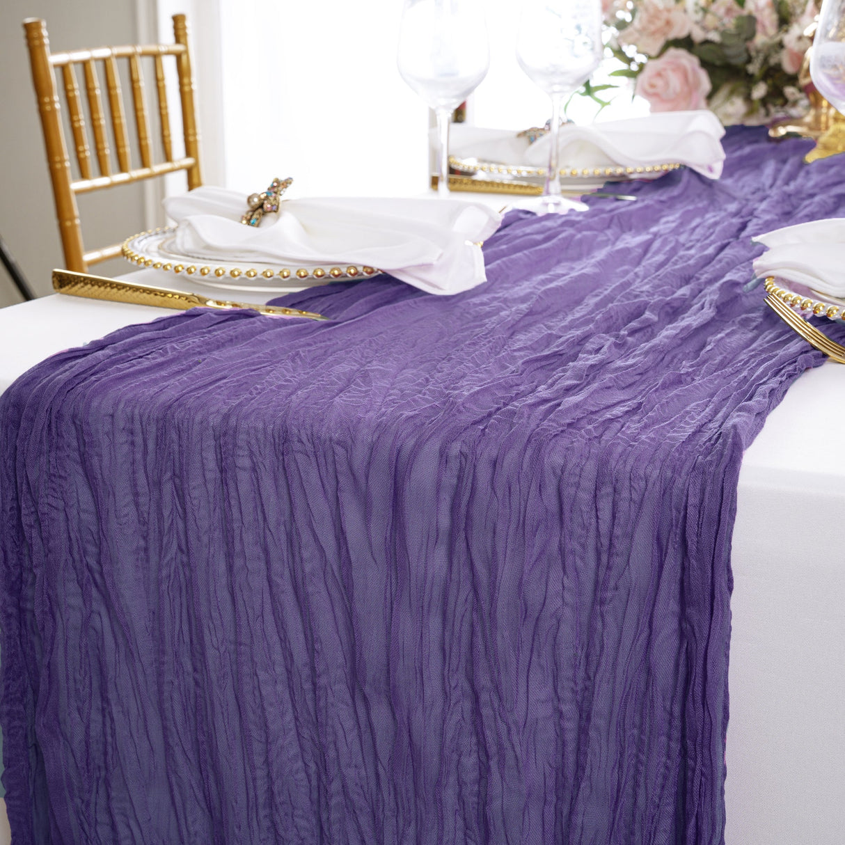 Gauze Cheesecloth Table Runner 10 ft x 38 in Regency Purple