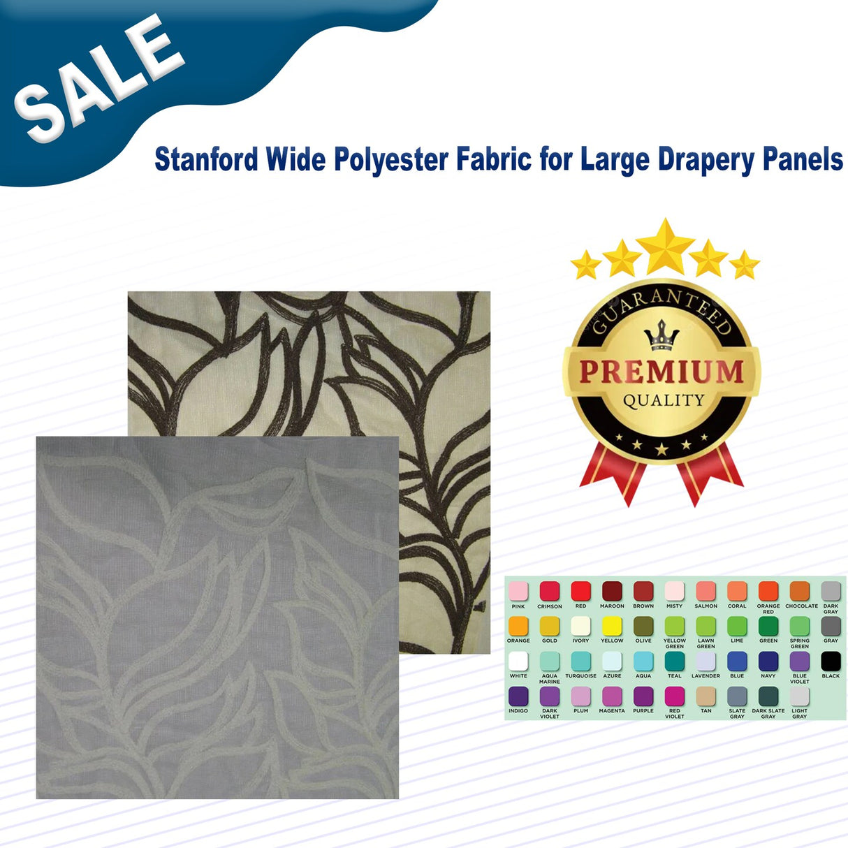 1 Yard Stanford Wide Polyester Fabric for Large Drapery Panels