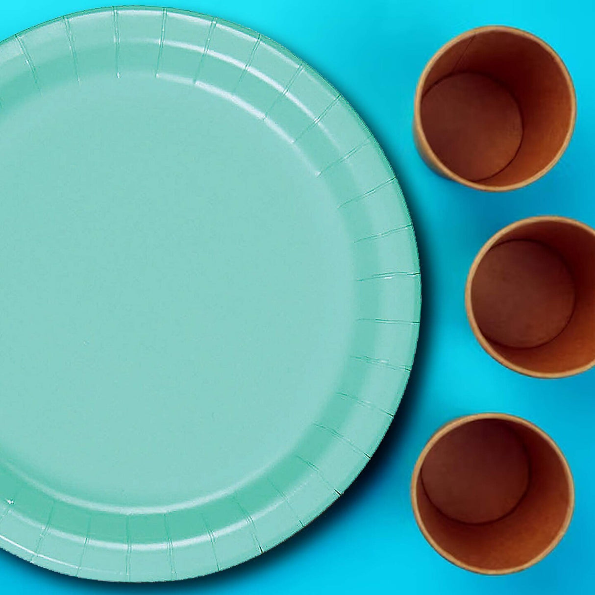 24 Count Mint Round Plates Paper 7 Inch Solid Color for Entertaining and Parties