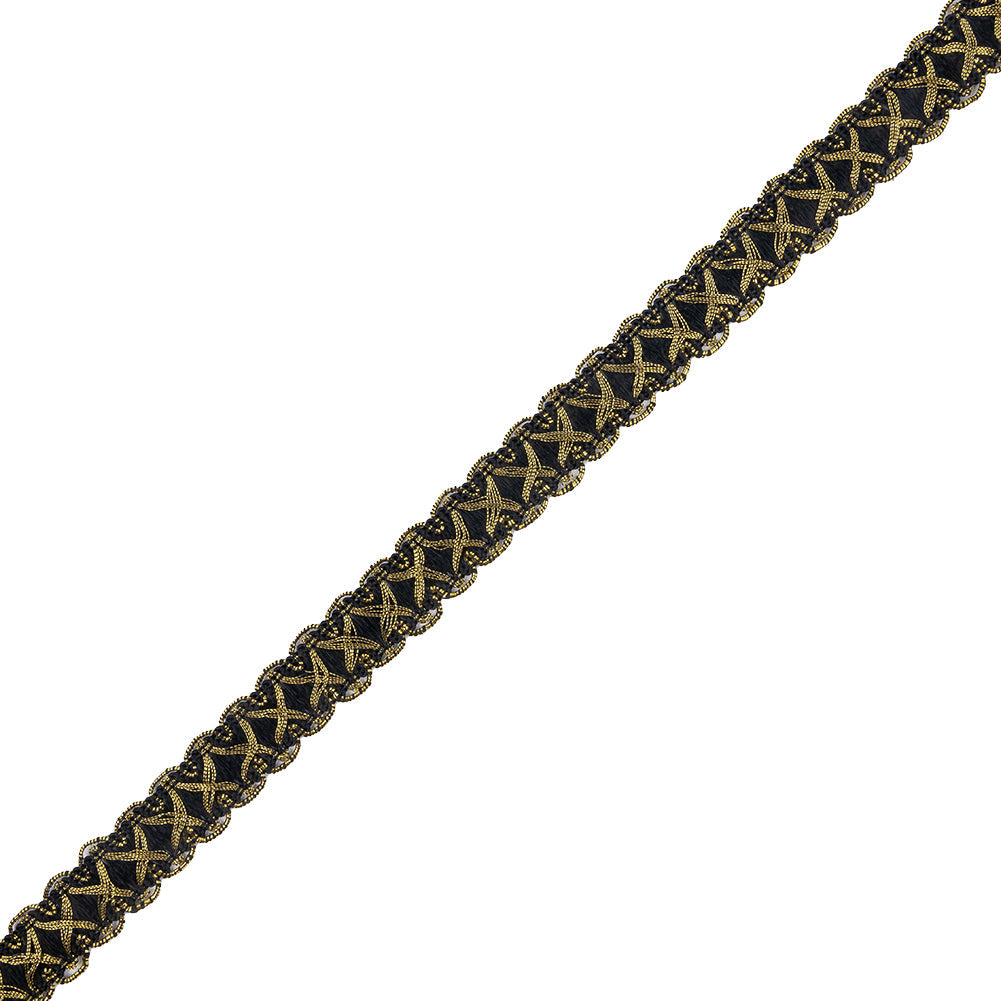 5/8" Antique Gold Black Metallic Braid