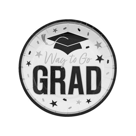 7 1/4" Yellow Way to Go Grad Disposable Paper Dessert Plates 25 Ct.