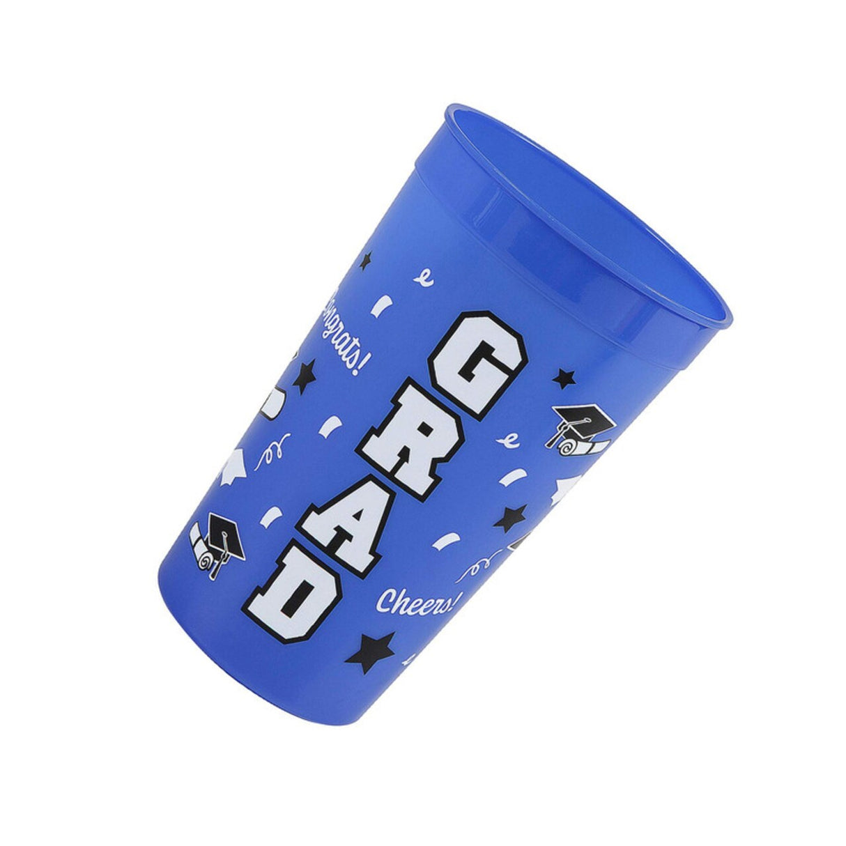 Bright Blue Grad Reusable Plastic Tumblers 32 oz 12 Count Graduation Party Cups