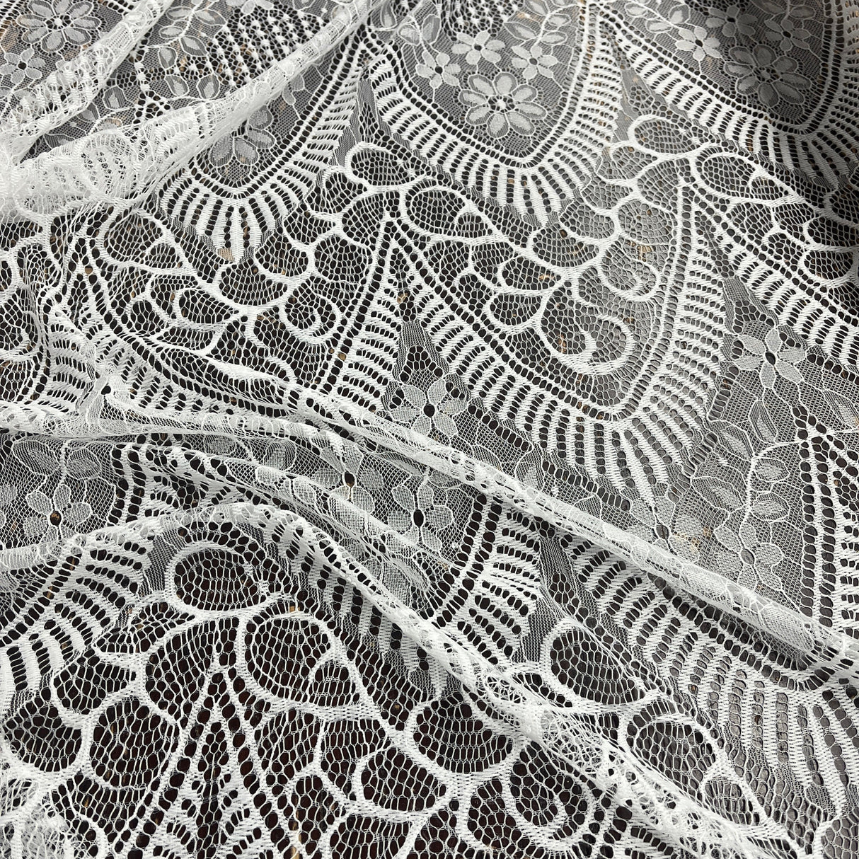 Embroidered Chantilly Lace Fabric with Eyelash Scallop