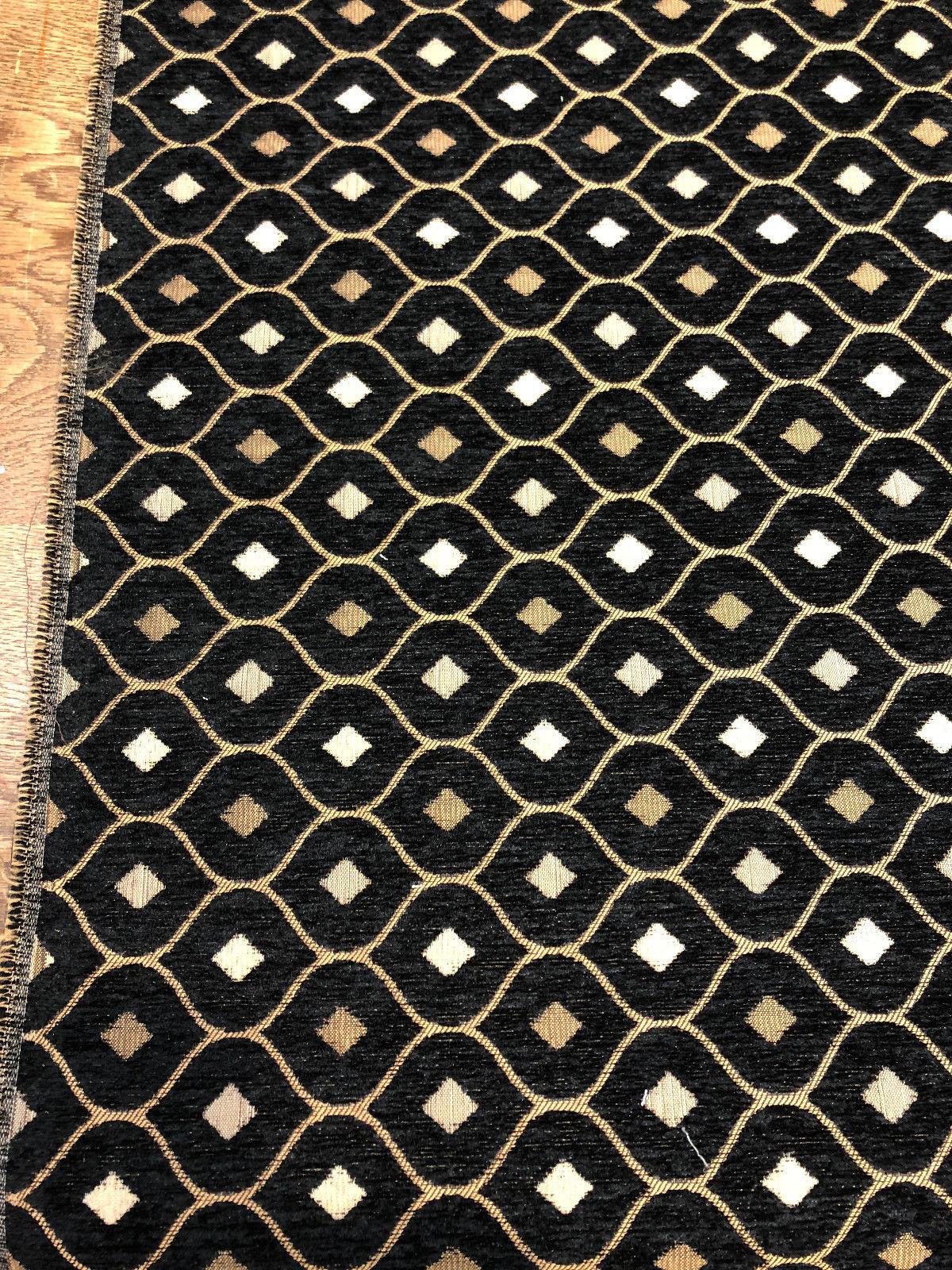 Black Gold Mini Diamond Chenille Fabric - Black Gold Mini Diamond Pattern, 56" Width (1 Yard)