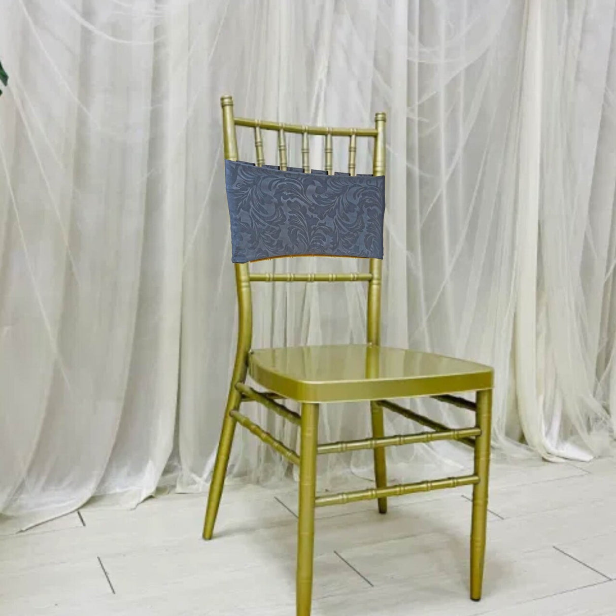 10 Pieces Pewter or Charcoal Embossed Spandex Chair Bands 7.5"x13" Durable Banquet Bands