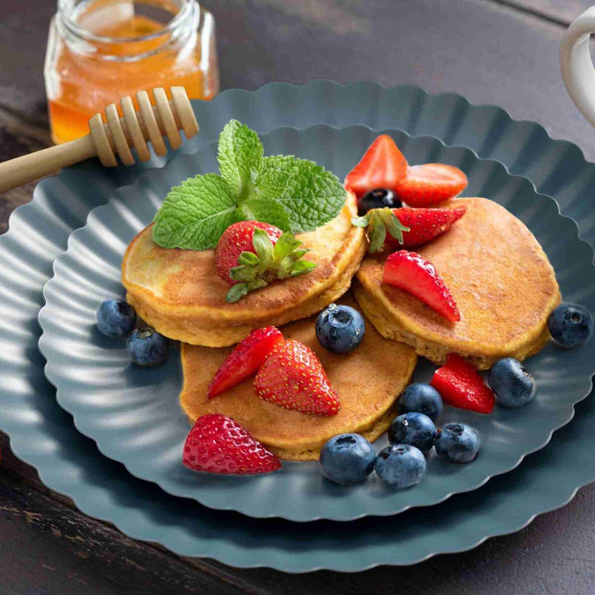 40 Count Scalloped Slate Blue Paper Plates Elegant Disposable Combo Set for Parties 10.5 In. + 8.5 In.