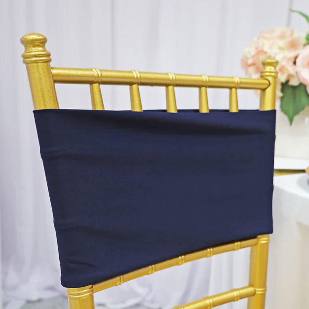 10 Pieces Navy Blue Stretch Spandex Chair Bands for Banquet Chairs 7 x 13 Inches