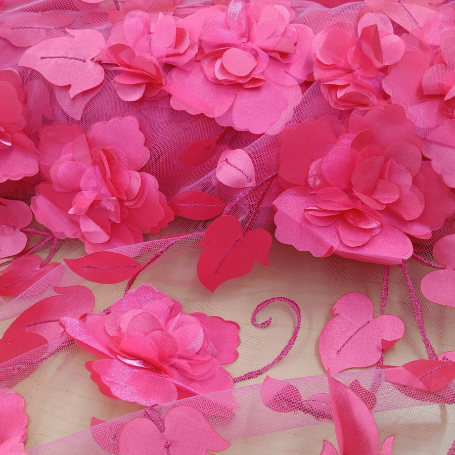 1 Yard - 3D Floral Lace Fabric Embroidered on 100% Polyester Soft Tulle Net Mesh