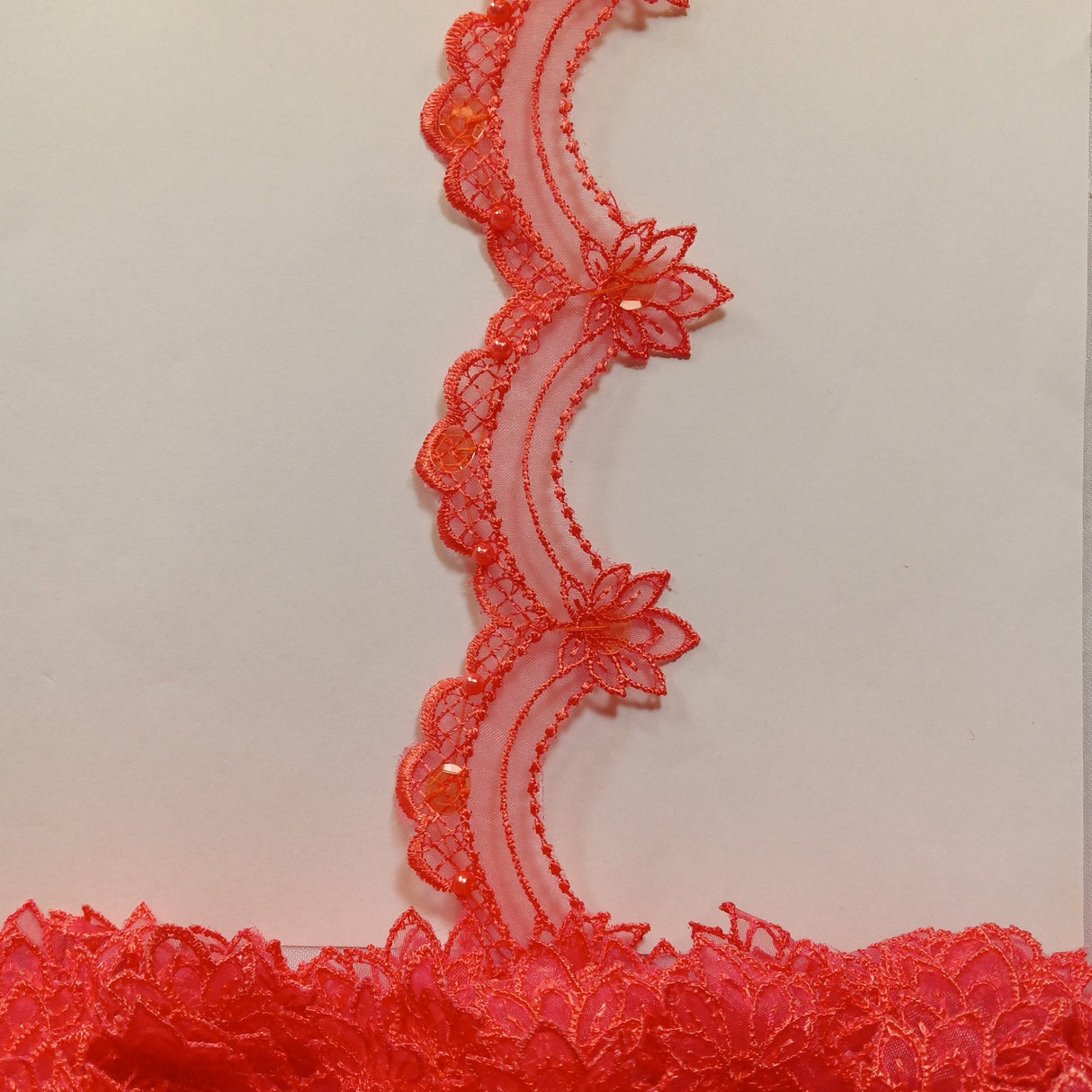 Beaded Lace Trimming Embroidered On 100 Percent Polyester Organza Fabric - Assorted Colors, 2.5" Width (1 Yard)
