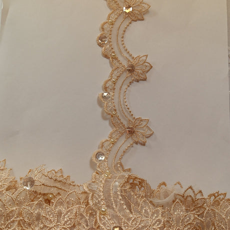 1 Yard Beaded Lace Trimming on Organza | 2.5" Wide | Elegant Embroidered Trim for Bridal, Evening & Dancewear