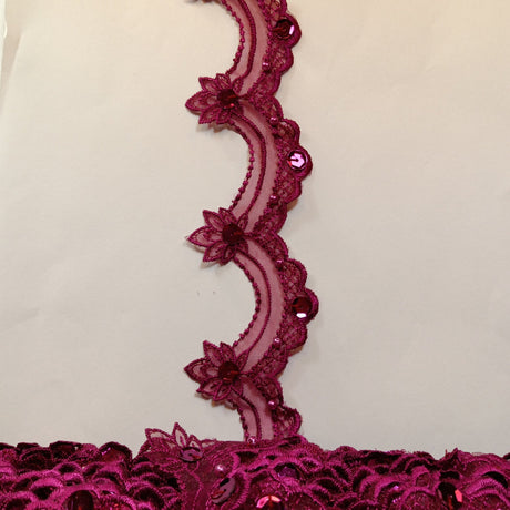 1 Yard Beaded Lace Trimming on Organza | 2.5" Wide | Elegant Embroidered Trim for Bridal, Evening & Dancewear