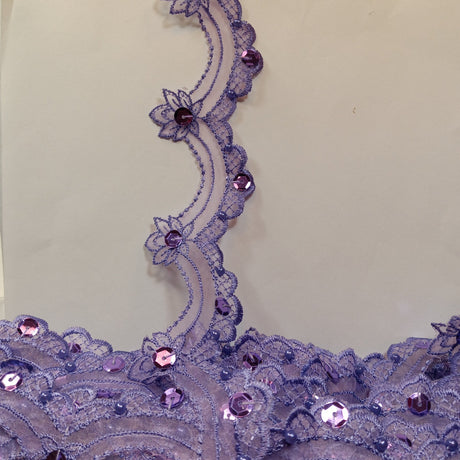 1 Yard Beaded Lace Trimming on Organza | 2.5" Wide | Elegant Embroidered Trim for Bridal, Evening & Dancewear