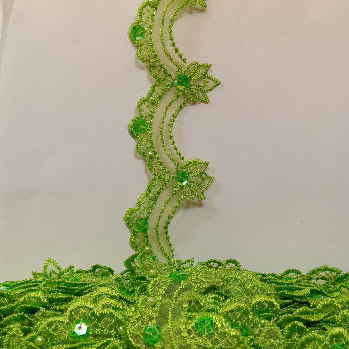 1 Yard Beaded Lace Trimming on Organza | 2.5" Wide | Elegant Embroidered Trim for Bridal, Evening & Dancewear