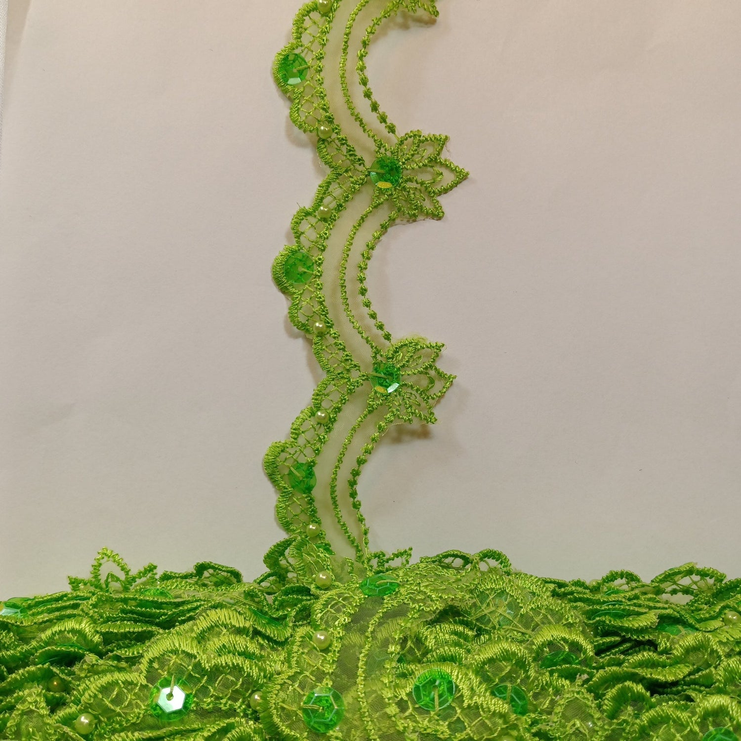 1 Yard Beaded Lace Trimming on Organza | 2.5" Wide | Elegant Embroidered Trim for Bridal, Evening & Dancewear