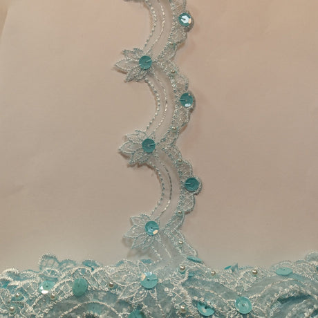1 Yard Beaded Lace Trimming on Organza | 2.5" Wide | Elegant Embroidered Trim for Bridal, Evening & Dancewear