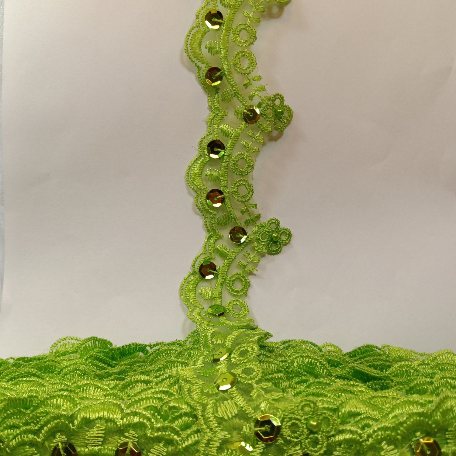 1 Yard Beaded Lace Trimming on Organza | 2.25" Wide | Decorative Beaded Trim for Bridal, Formalwear & Costumes