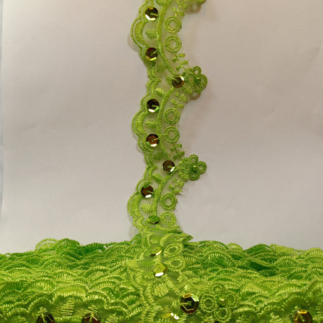 1 Yard Beaded Lace Trimming on Organza | 2.25" Wide | Decorative Beaded Trim for Bridal, Formalwear & Costumes