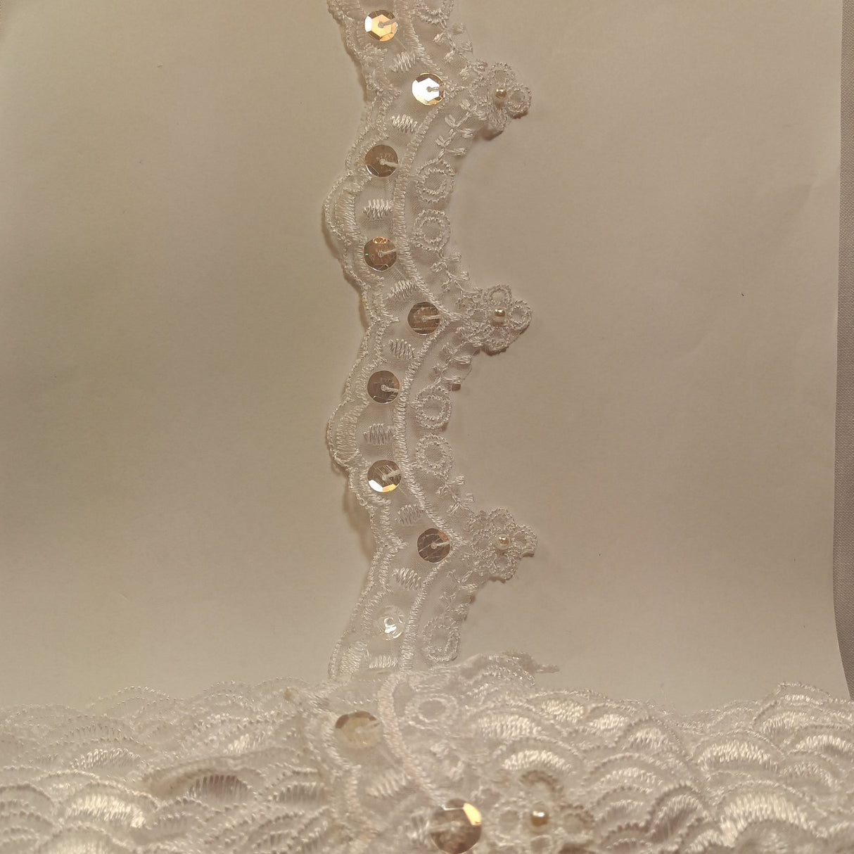 1 Yard Beaded Lace Trimming on Organza | 2.25" Wide | Decorative Beaded Trim for Bridal, Formalwear & Costumes