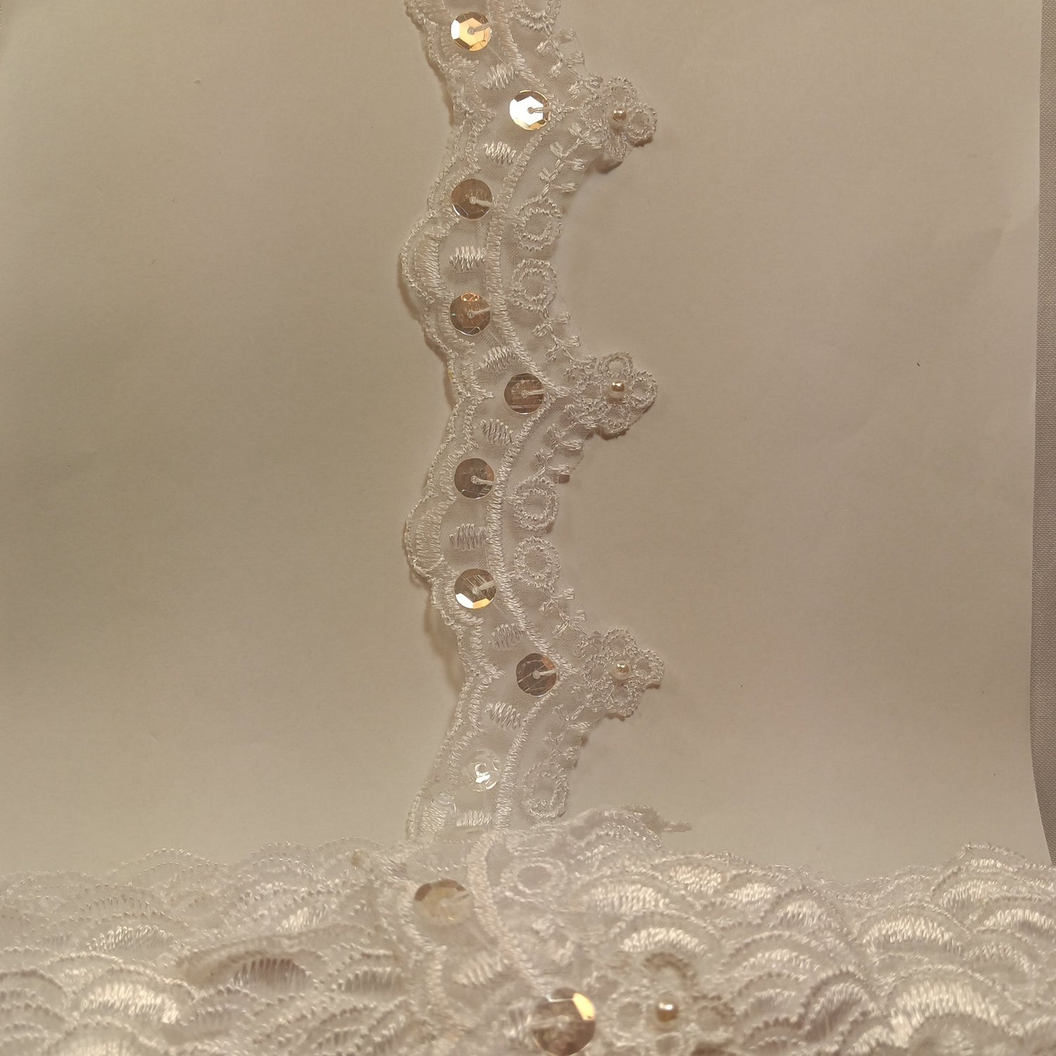 1 Yard Beaded Lace Trimming on Organza | 2.25" Wide | Decorative Beaded Trim for Bridal, Formalwear & Costumes