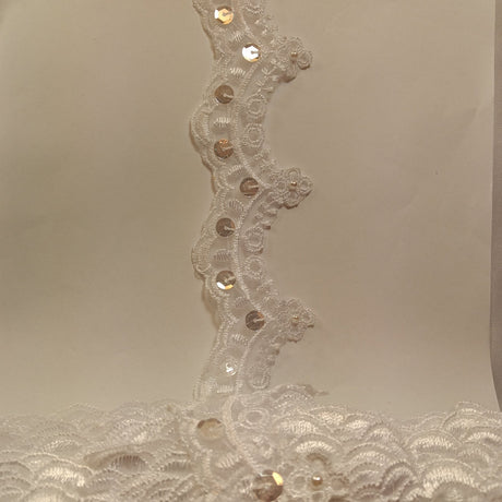 1 Yard Beaded Lace Trimming on Organza | 2.25" Wide | Decorative Beaded Trim for Bridal, Formalwear & Costumes