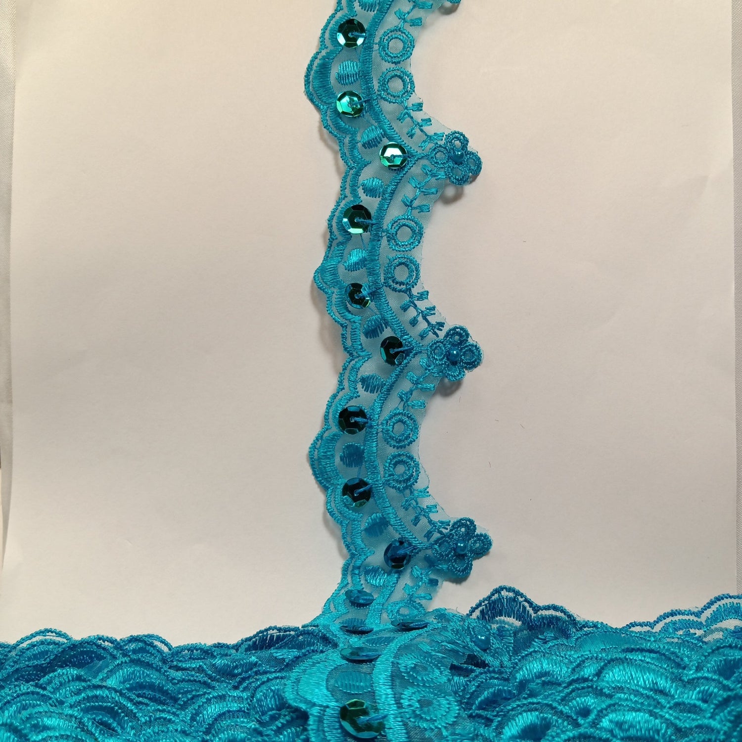 1 Yard Beaded Lace Trimming on Organza | 2.25" Wide | Decorative Beaded Trim for Bridal, Formalwear & Costumes