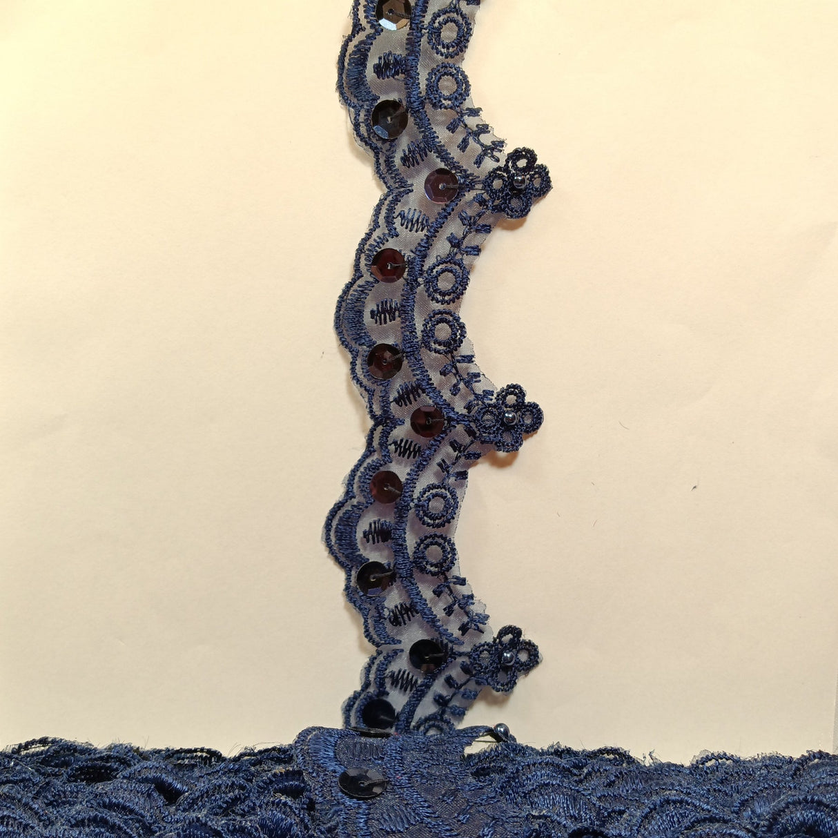 1 Yard Beaded Lace Trimming on Organza | 2.25" Wide | Decorative Beaded Trim for Bridal, Formalwear & Costumes