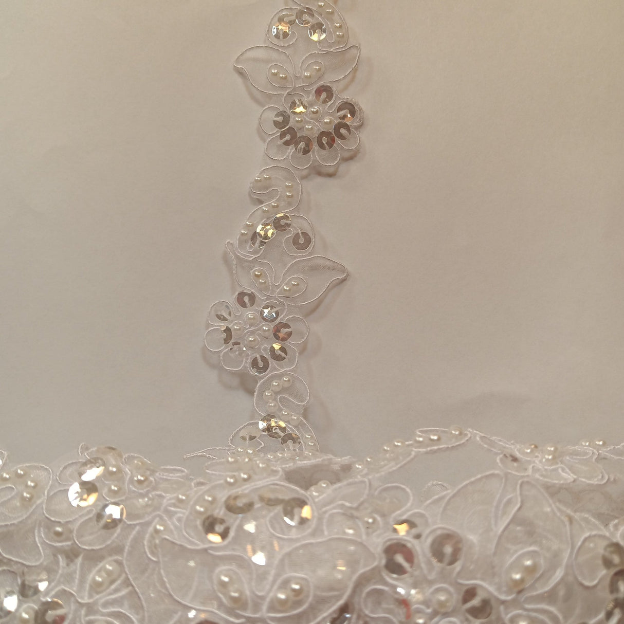 1 Yard Luxury Beaded and Corded Lace Trimming Embroidered on Fine Polyester Organza for Dresses 2 Inch Width