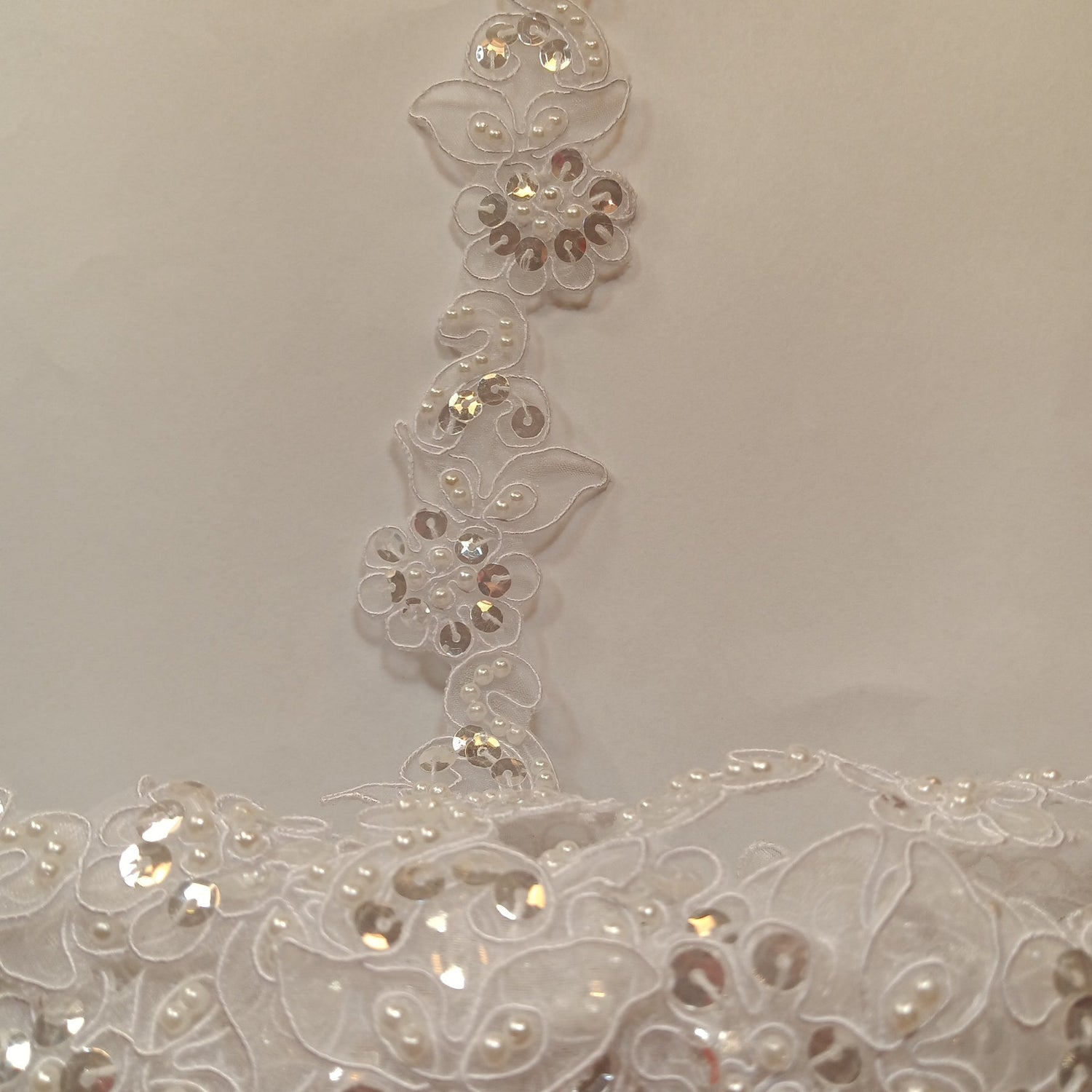 1 Yard Luxury Beaded and Corded Lace Trimming Embroidered on Fine Polyester Organza for Dresses 2 Inch Width