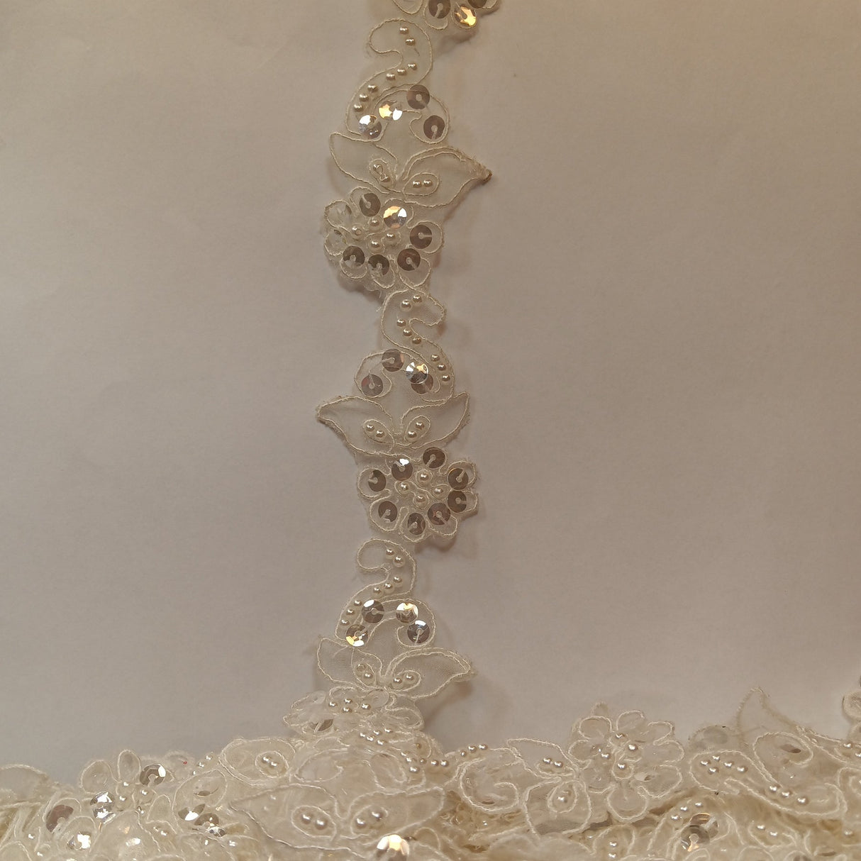 1 Yard Luxury Beaded and Corded Lace Trimming Embroidered on Fine Polyester Organza for Dresses 2 Inch Width