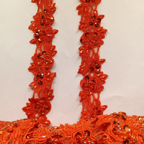 1 Yard Exquisite Beaded Lace Trimming Embroidered Polyester Organza for Bridal Dresses 1.5 Inch Width