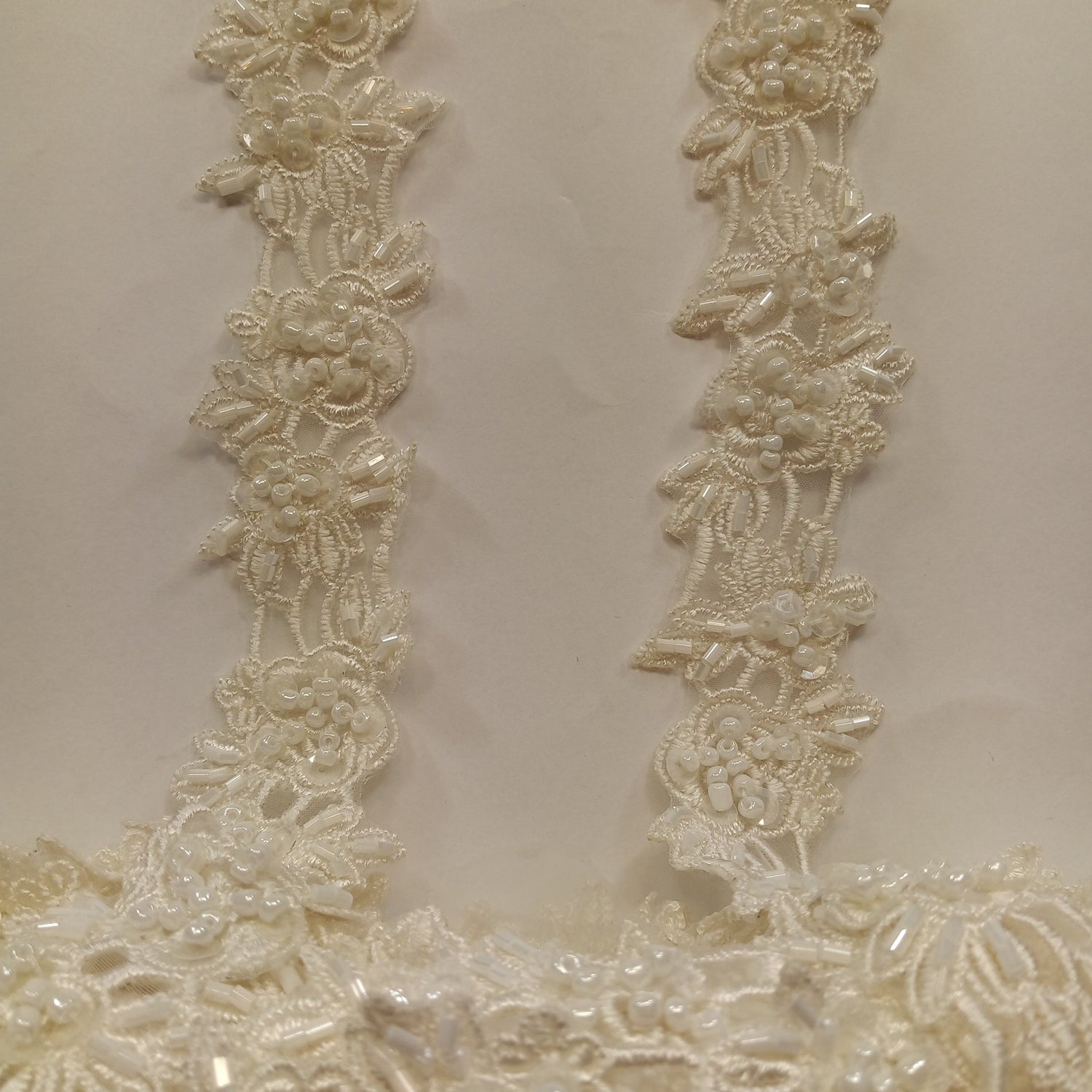 1 Yard Exquisite Beaded Lace Trimming Embroidered Polyester Organza for Bridal Dresses 1.5 Inch Width