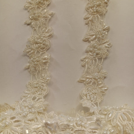 1 Yard Exquisite Beaded Lace Trimming Embroidered Polyester Organza for Bridal Dresses 1.5 Inch Width