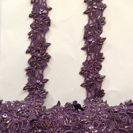 1 Yard Exquisite Beaded Lace Trimming Embroidered Polyester Organza for Bridal Dresses 1.5 Inch Width