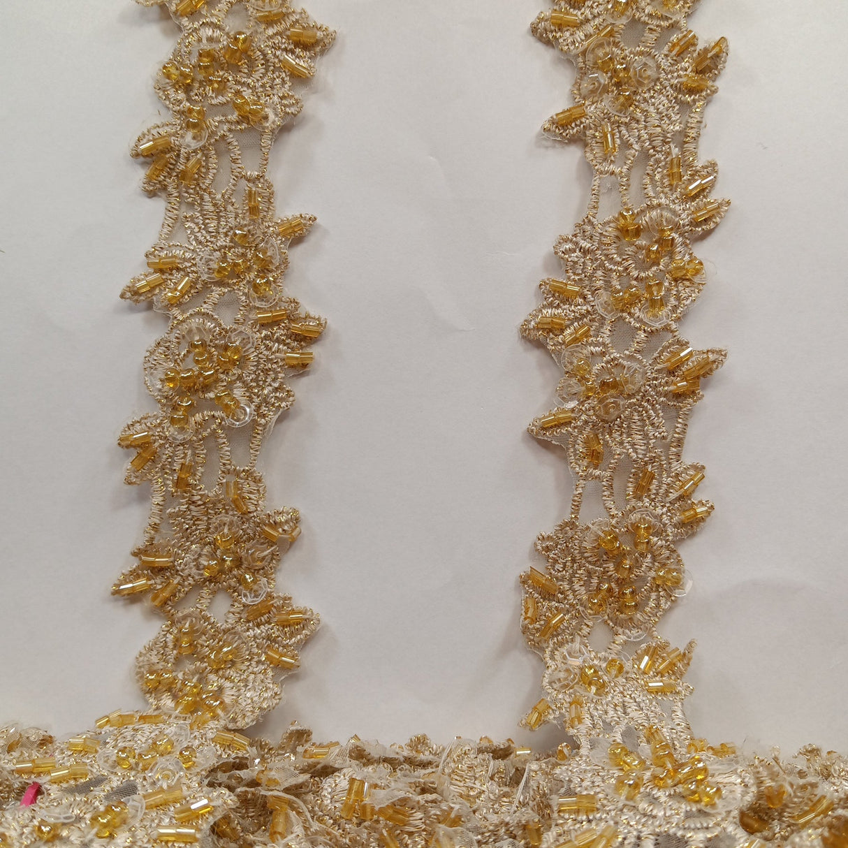 1 Yard Exquisite Beaded Lace Trimming Embroidered Polyester Organza for Bridal Dresses 1.5 Inch Width