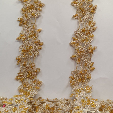 1 Yard Exquisite Beaded Lace Trimming Embroidered Polyester Organza for Bridal Dresses 1.5 Inch Width