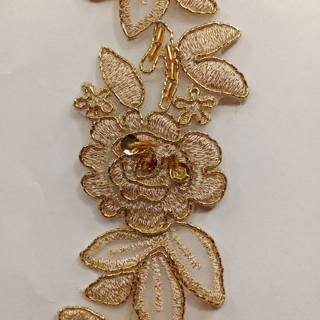 1 Yard Elegant Beaded & Corded Lace Trimming Embroidered on 100% Polyester Organza or Net Mesh for Bridal and Evening Wear 1.5 Inch Width