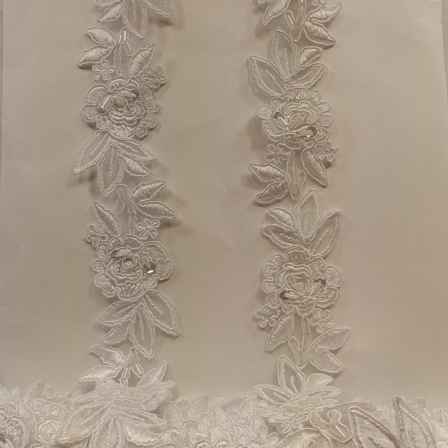 1 Yard Elegant Beaded & Corded Lace Trimming Embroidered on 100% Polyester Organza or Net Mesh for Bridal and Evening Wear 1.5 Inch Width