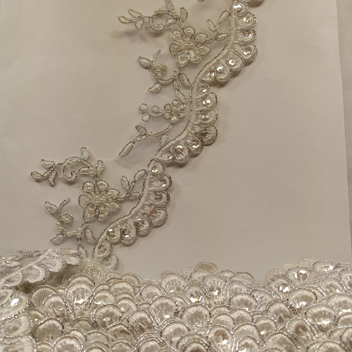Beaded Corded Lace Trimming Polyester Fabric - Embroidered, 3.25" Width, Multiple Colors (1 Yard)