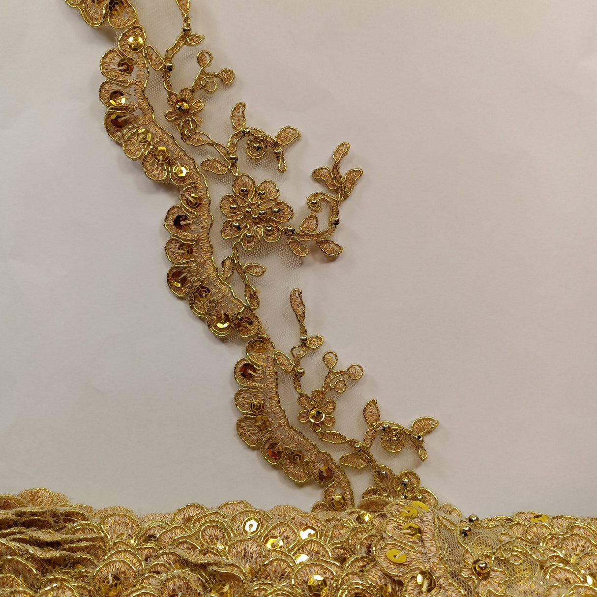 Beaded Corded Lace Trim Metallic