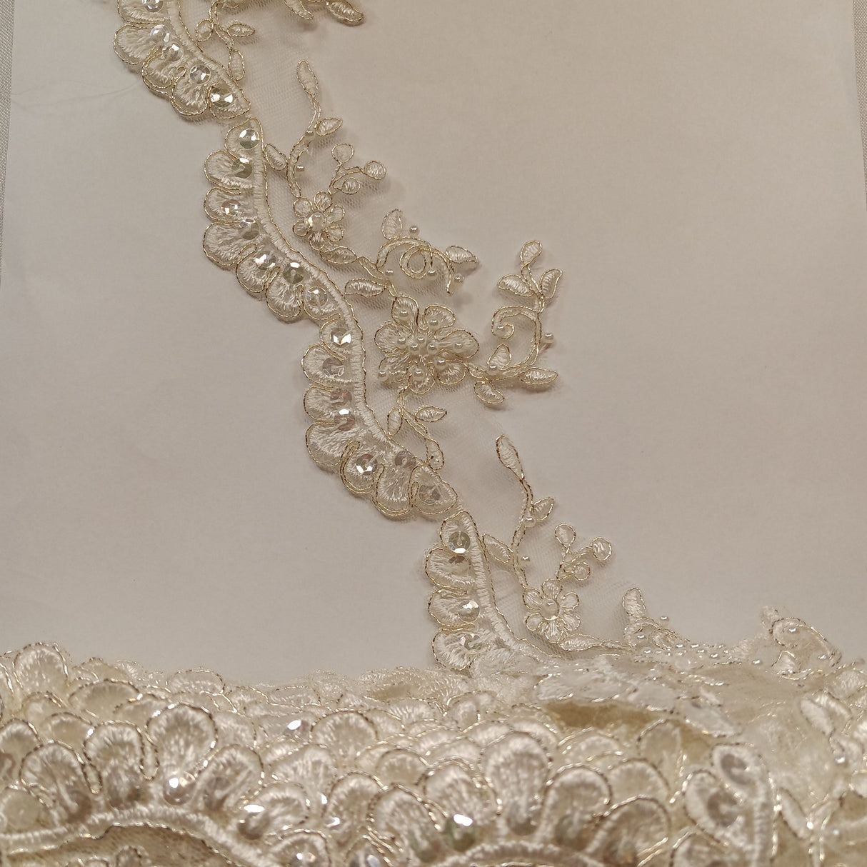 1 Yard Exquisite Beaded Corded Lace Trimming on Organza Net Mesh 3.25 Inch Width