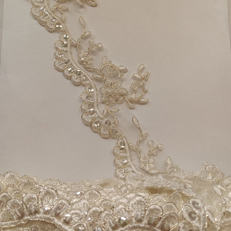 1 Yard Exquisite Beaded Corded Lace Trimming on Organza Net Mesh 3.25 Inch Width