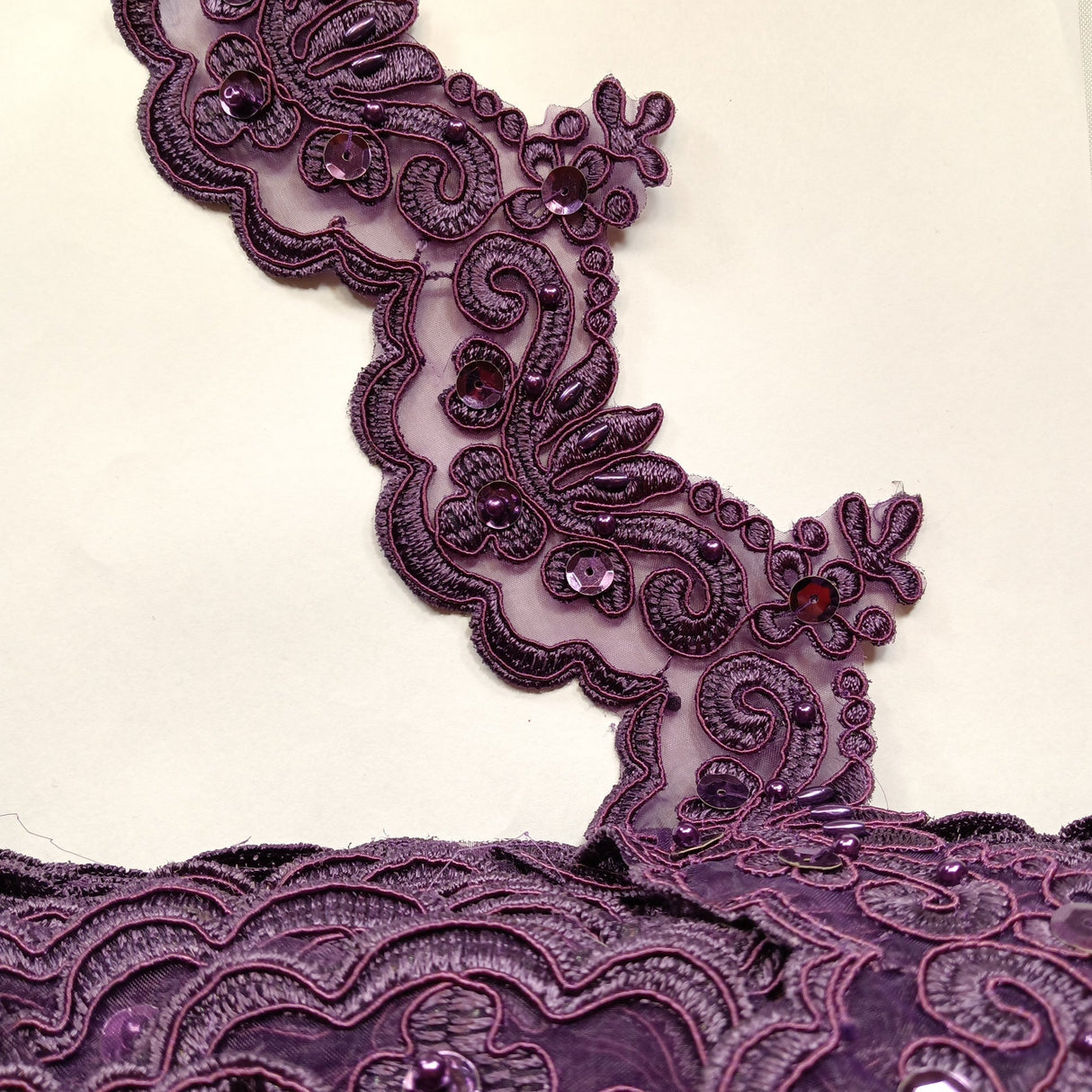 Beaded & Corded Lace Trimming Embroidered On 100% Polyester Organza Fabric - Aqua, 3" Width (1 Yard)