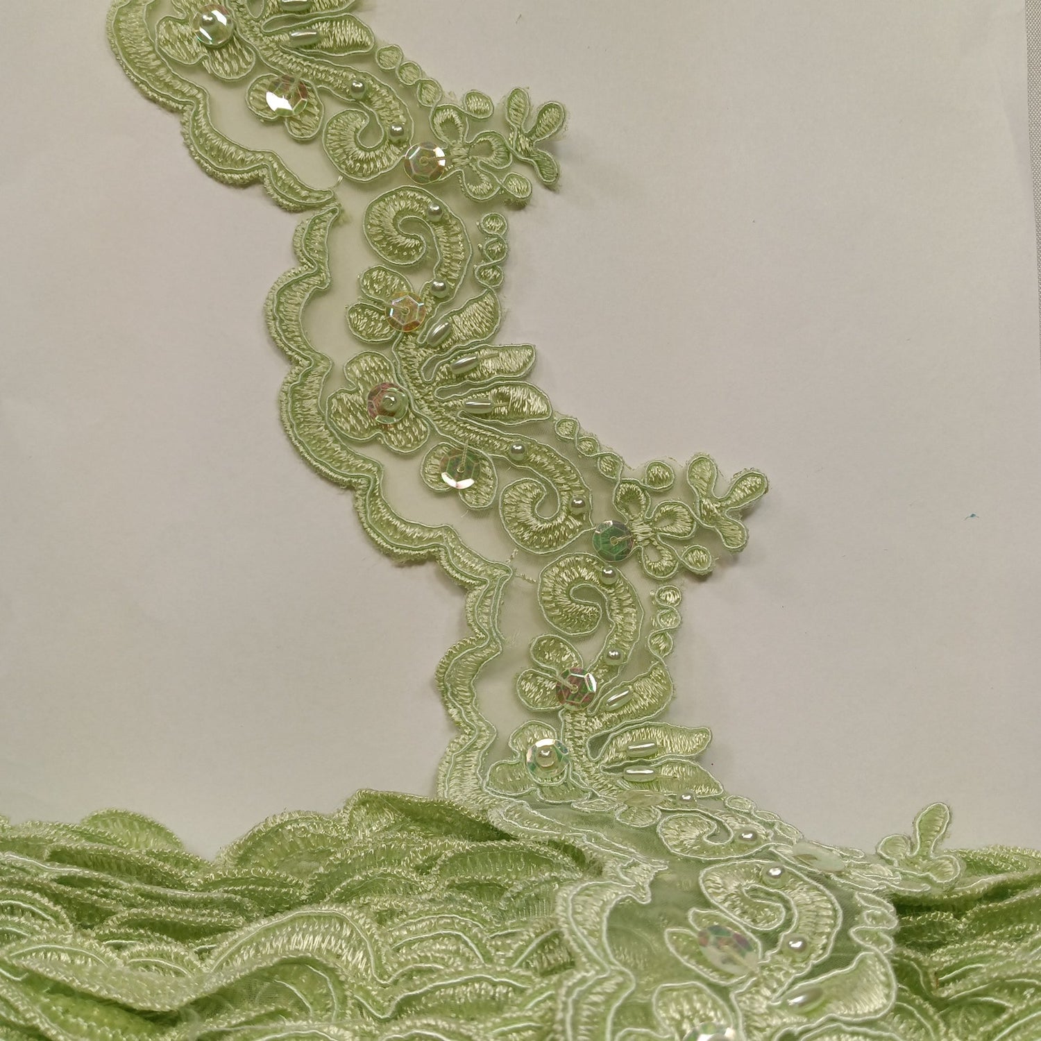 1 Yard Luxurious Beaded & Corded Lace Trimming Embroidered on 100% Polyester Organza for Special Occasion Dresses 3 Inch Width