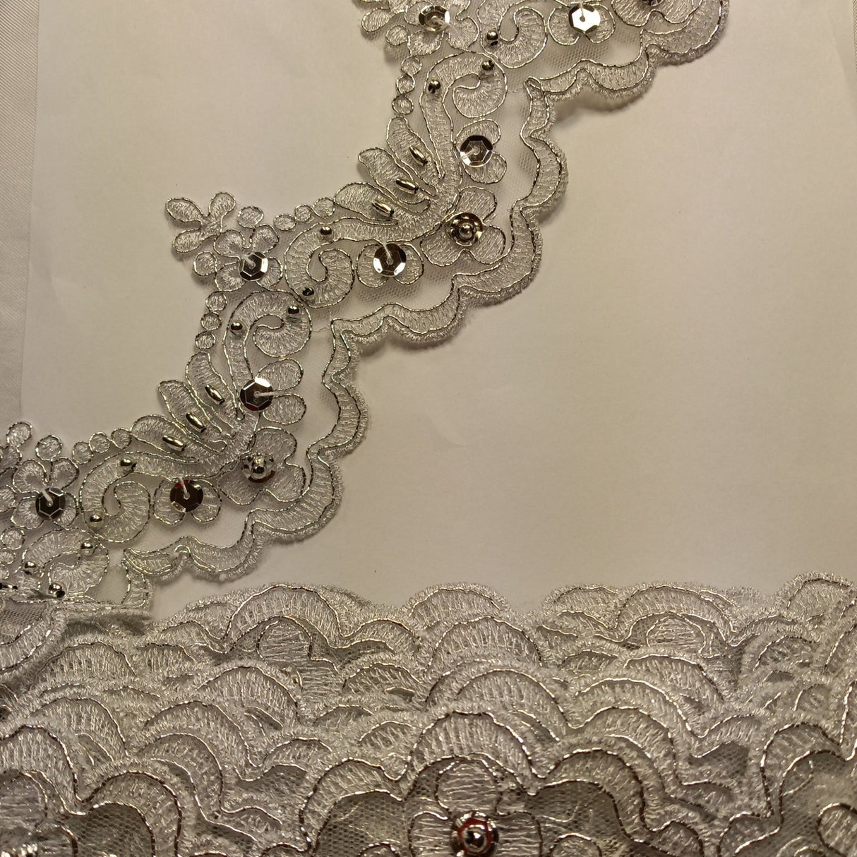 1 Yard Luxurious Beaded & Corded Lace Trimming Embroidered on 100% Polyester Net Mesh for Special Occasion Dresses 3 Inch Width