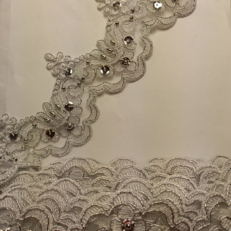 1 Yard Luxurious Beaded & Corded Lace Trimming Embroidered on 100% Polyester Net Mesh for Special Occasion Dresses 3 Inch Width