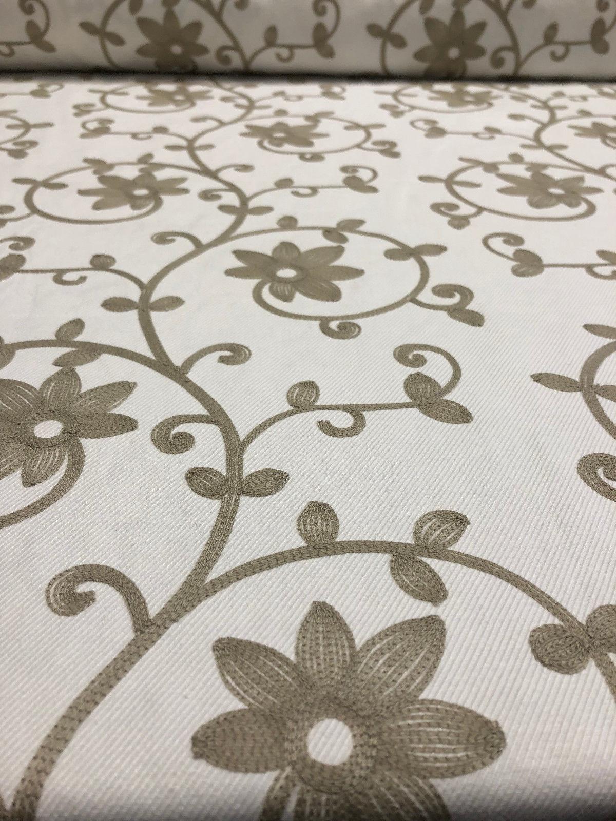 Everett Natural Floral Embroidered Cotton Blend Fabric - Natural Floral Embroidery, 54" Width (1 Yard)