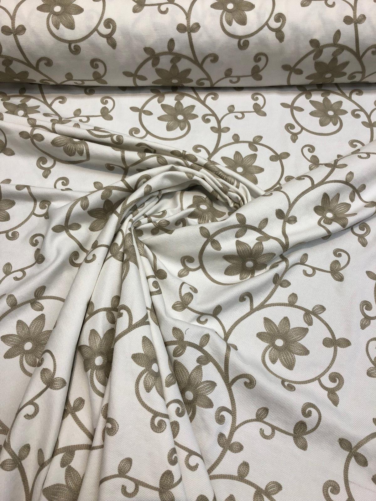 Everett Natural Floral Embroidered Cotton Blend Fabric - Natural Floral Embroidery, 54" Width (1 Yard)