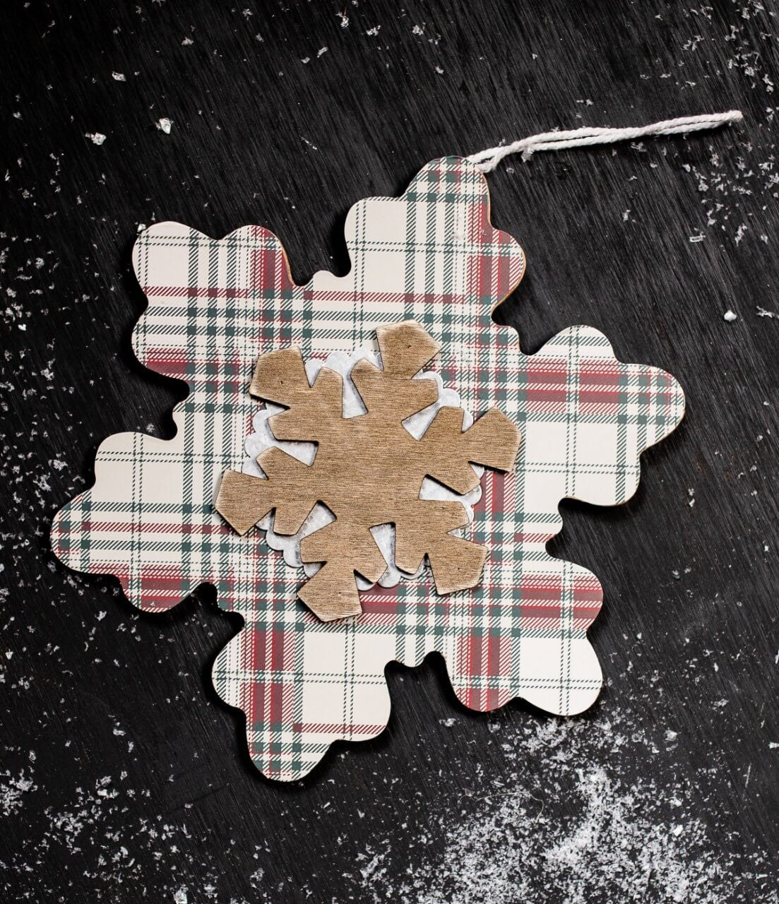 Plaid Snowflake Christmas Ornament 8 Inch Farmhouse Tree Decor