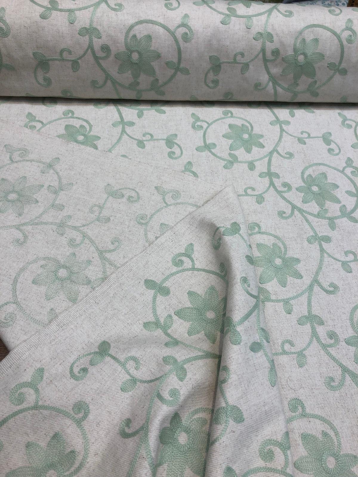 Everett Spa Blue Floral Embroidered Cotton Blend Fabric - Spa Blue Floral Embroidery, 54" Width (1 Yard)